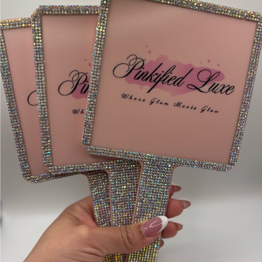 Pink Hand Mirror with Rhinestone Handle - Picture 4 of 4